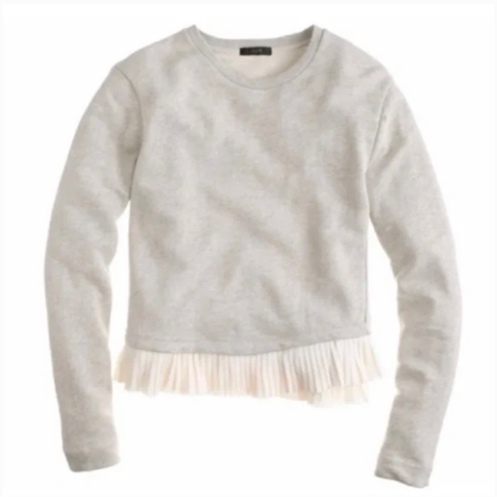 J. Crew Mixed Media Pleated Hem Gray Sweatshirt